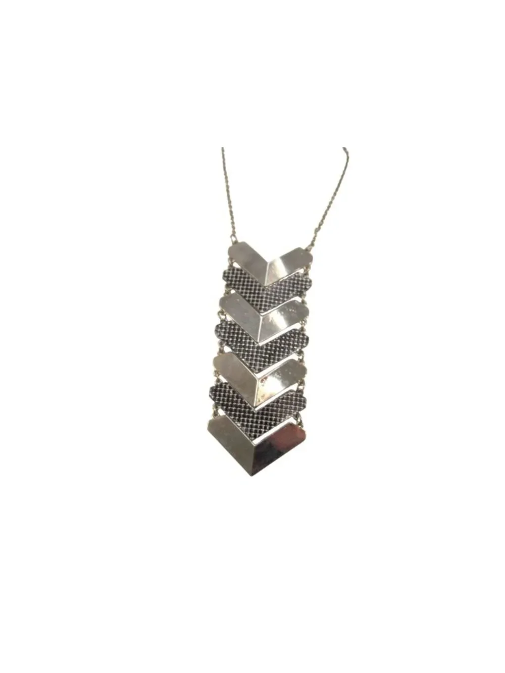 Chevron Statement Necklace with Silver Tone Metal Black Detail Adjustable Chain